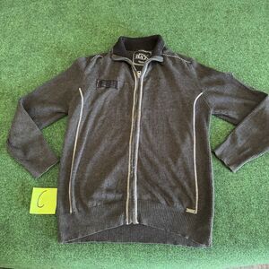 Buckle Black Men’s Full-Zip Sweater Charcoal Rib Knit Details Size S Grunge Y2k